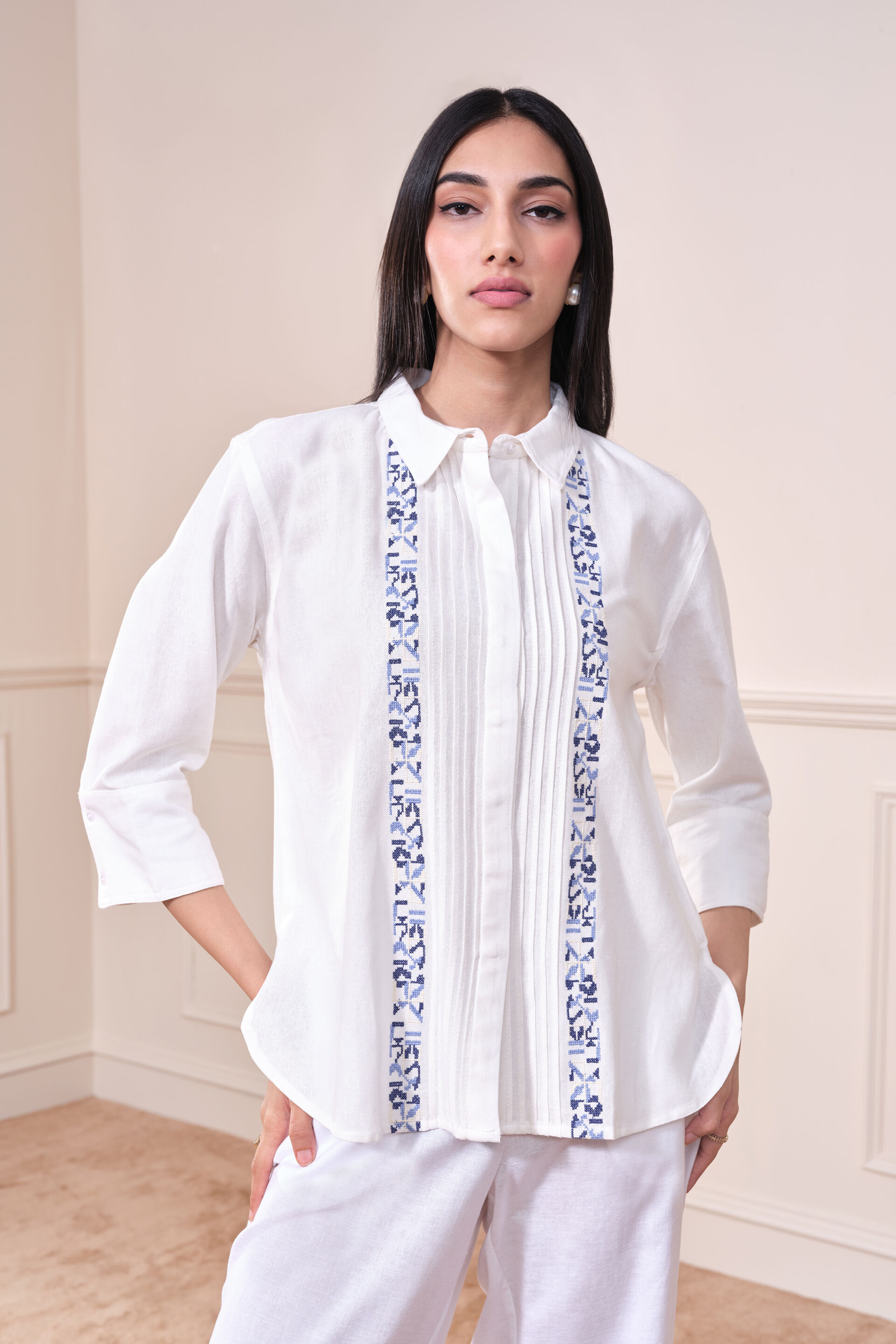Vintage White Viscose Shirt, White, image 1