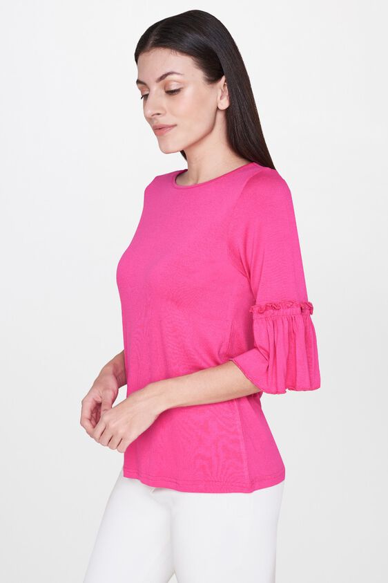 3 - Pink Round Neck Straight Bell Sleeves Top, image 3