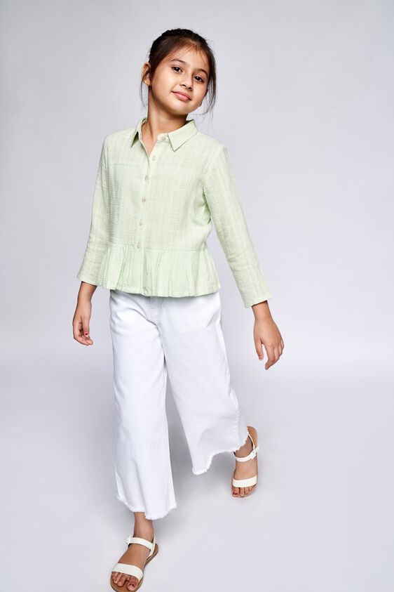 1 - Lime Green Self Design Flounce Top, image 1