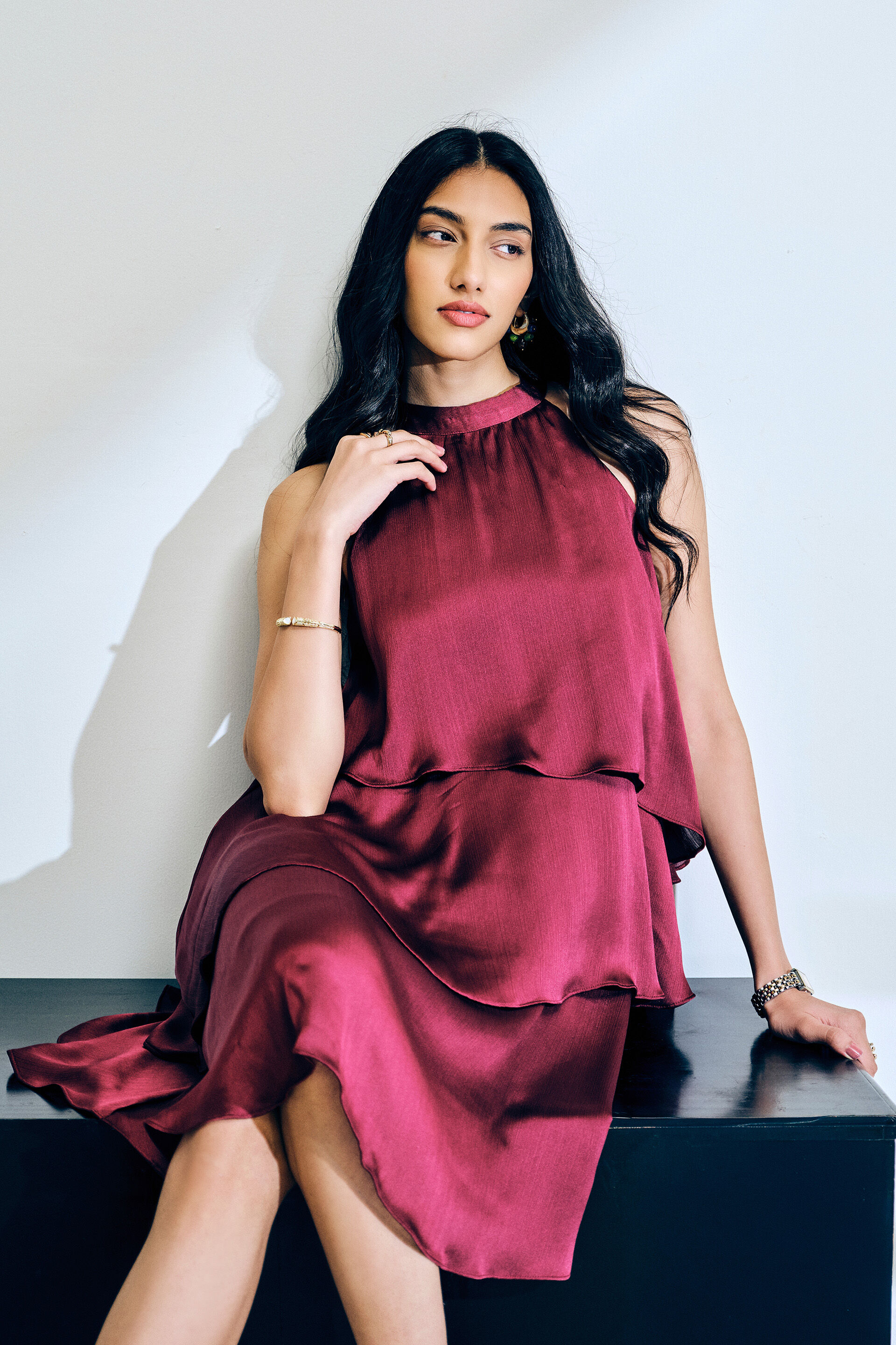 Merlot Tiered Dress, Wine, image 2