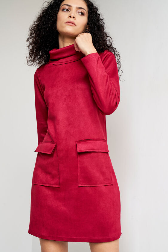 Red Solid Straight Dress, Red, image 1