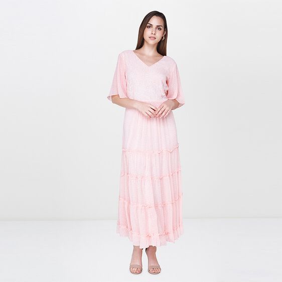 8 - Light Pink V-Neck Fit and Flare Maxi Gown, image 8