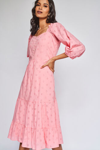 Pink Solid Fit & Flare Dress, Pink, image 3