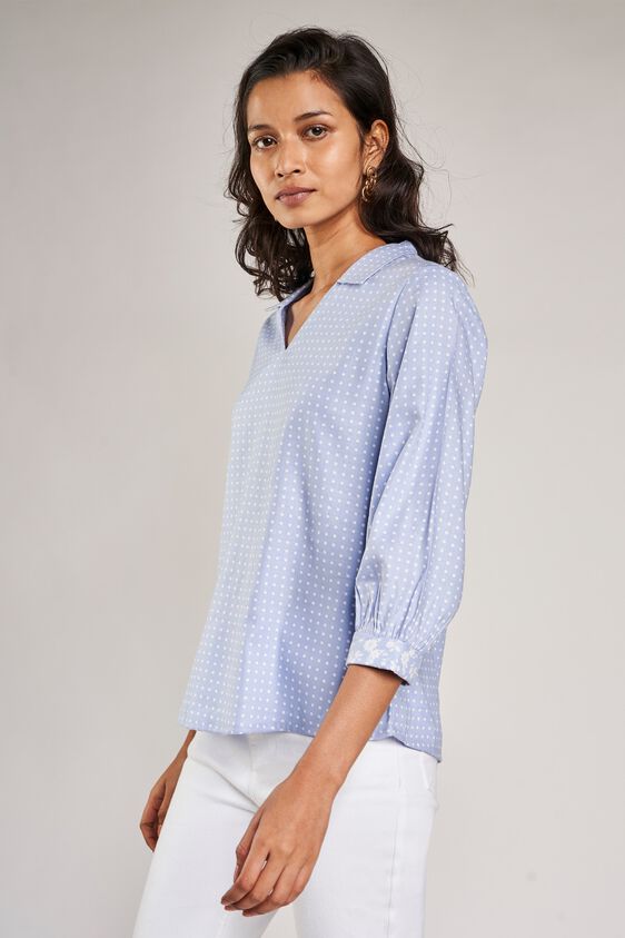 3 - Powder Blue Polka Dots Printed A-Line Top, image 3