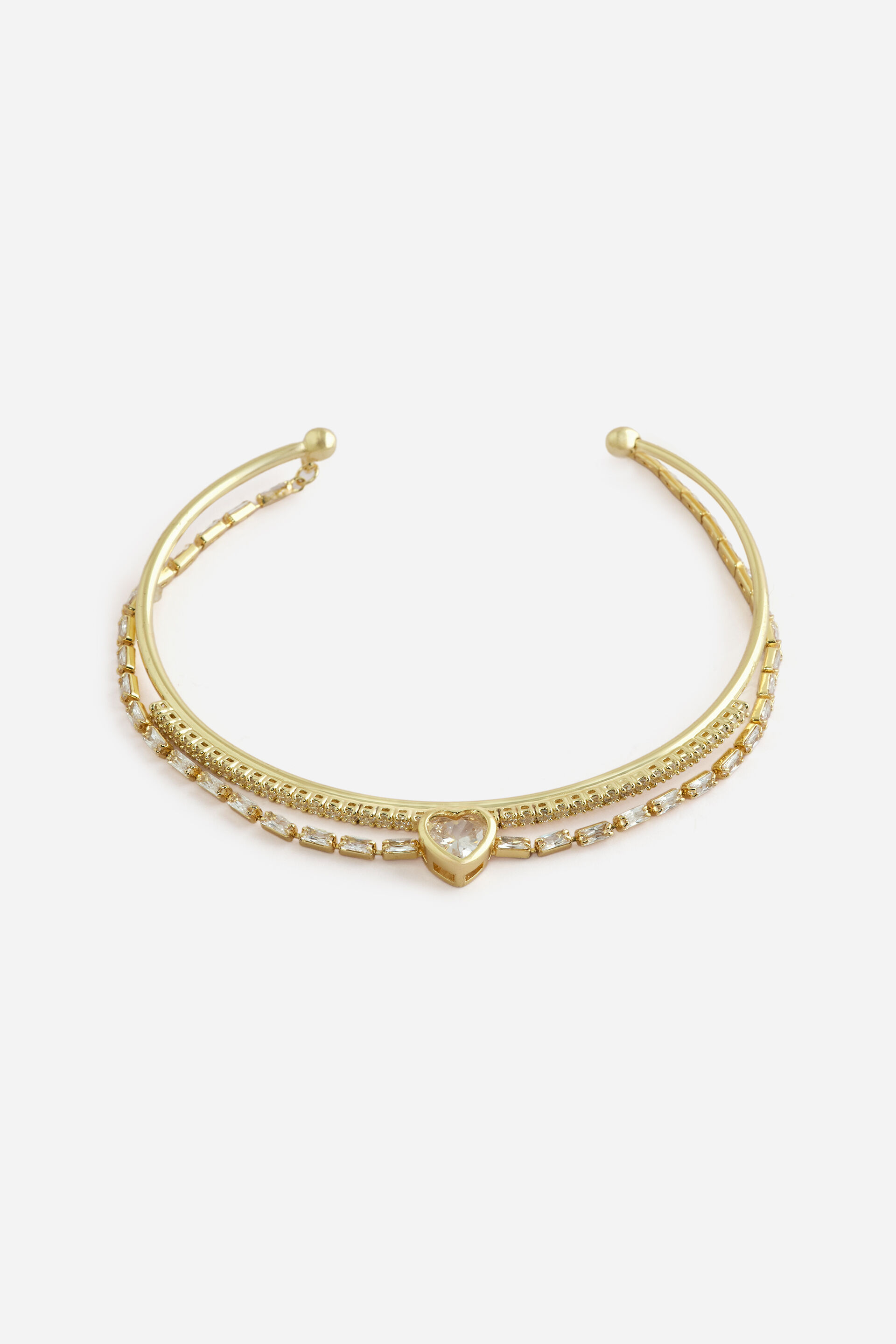 Gold Embellished Cuff & Heart Chain Bacelet, , image 1