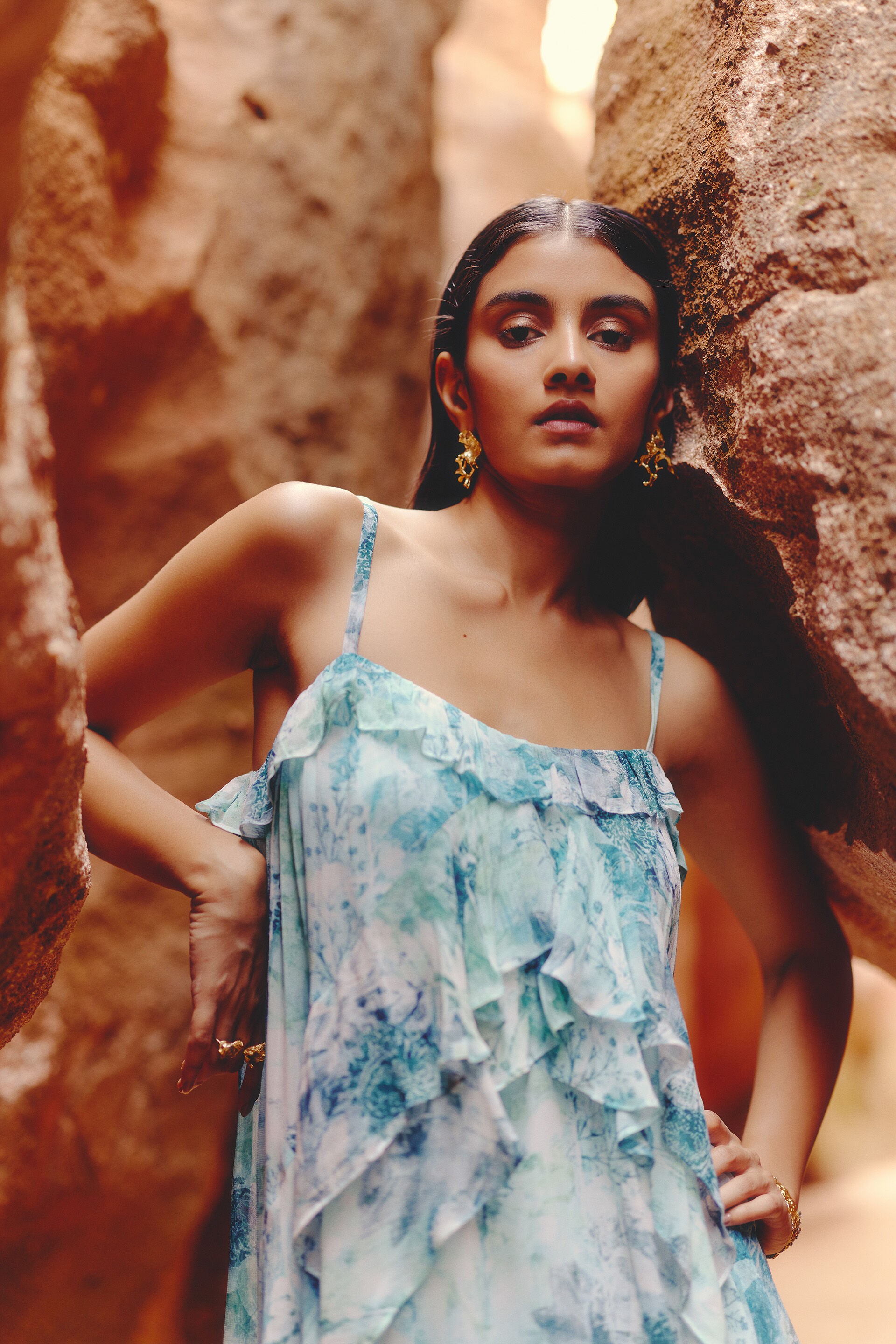 Lagon Ruffle Dress, Blue, image 4