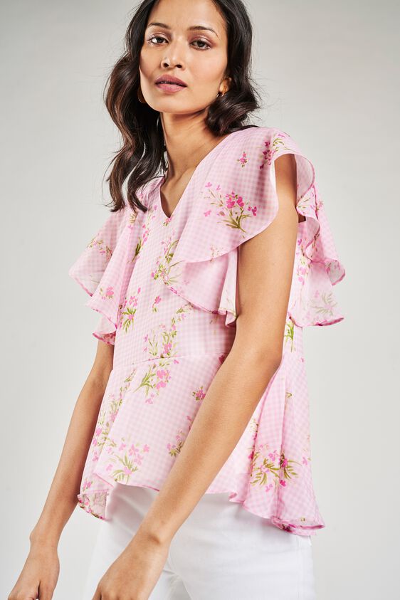 5 - Pink Floral Printed Fit And Flare Top, image 5