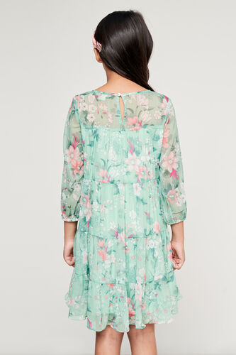 Green Floral Flared Dress, Green, image 4