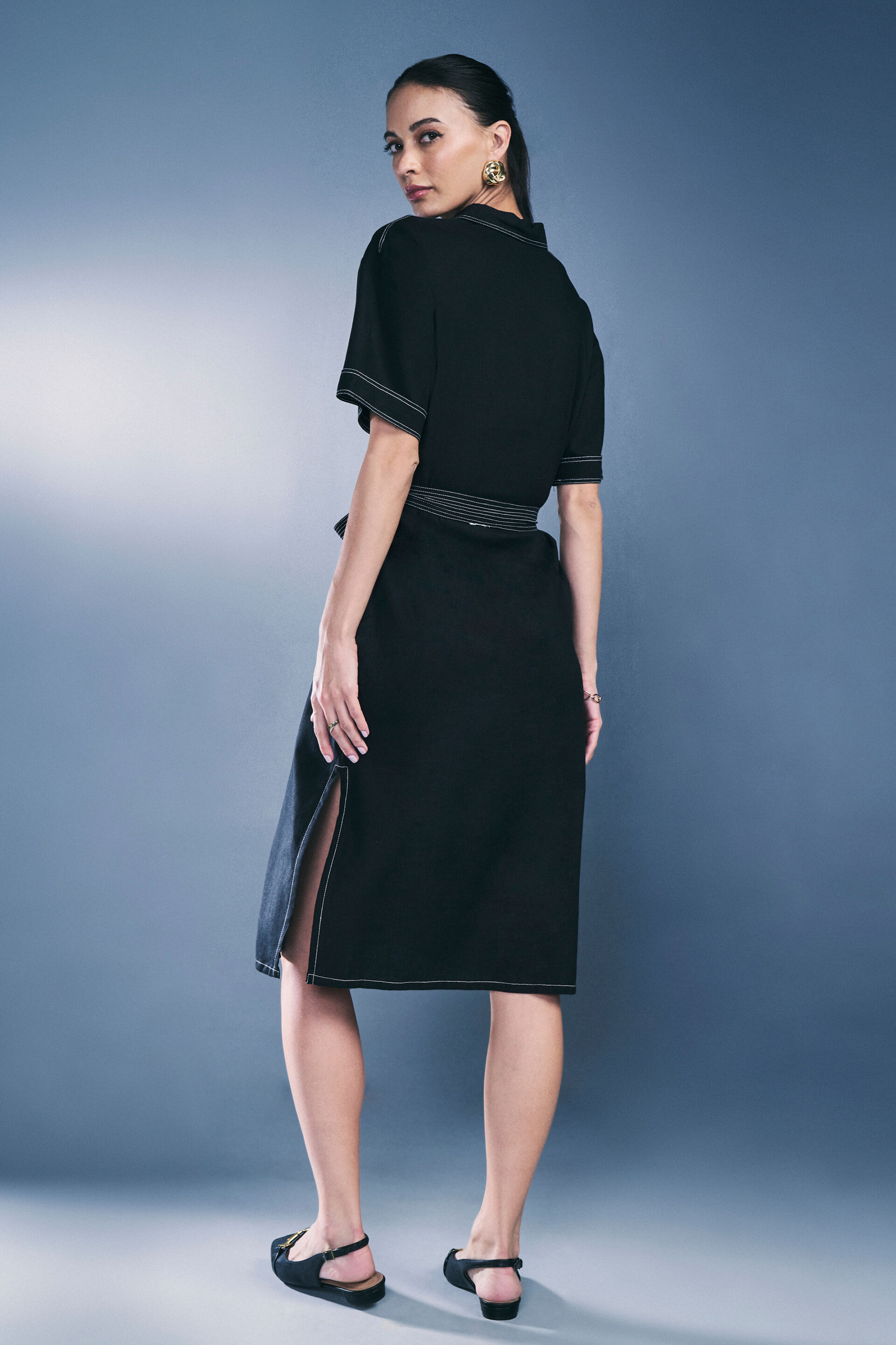 High On Contrast Rayon Dress, Black, image 5