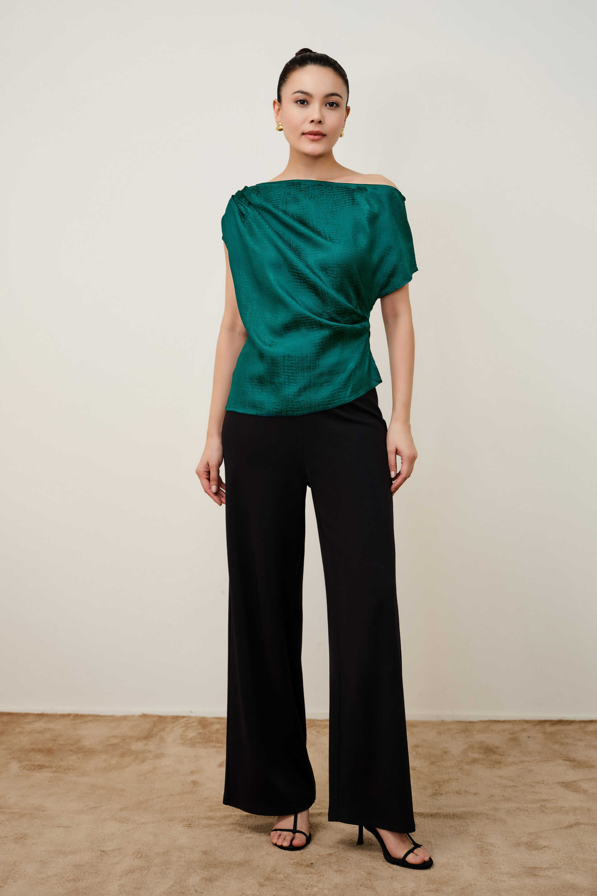 Cerys Emerald Green Jacquard Top, Green, image 5
