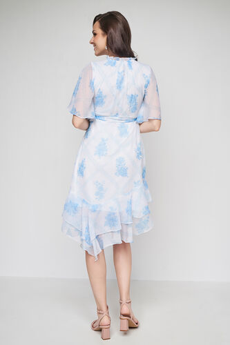 White and Blue Floral Asymmetric Dress, White, image 5