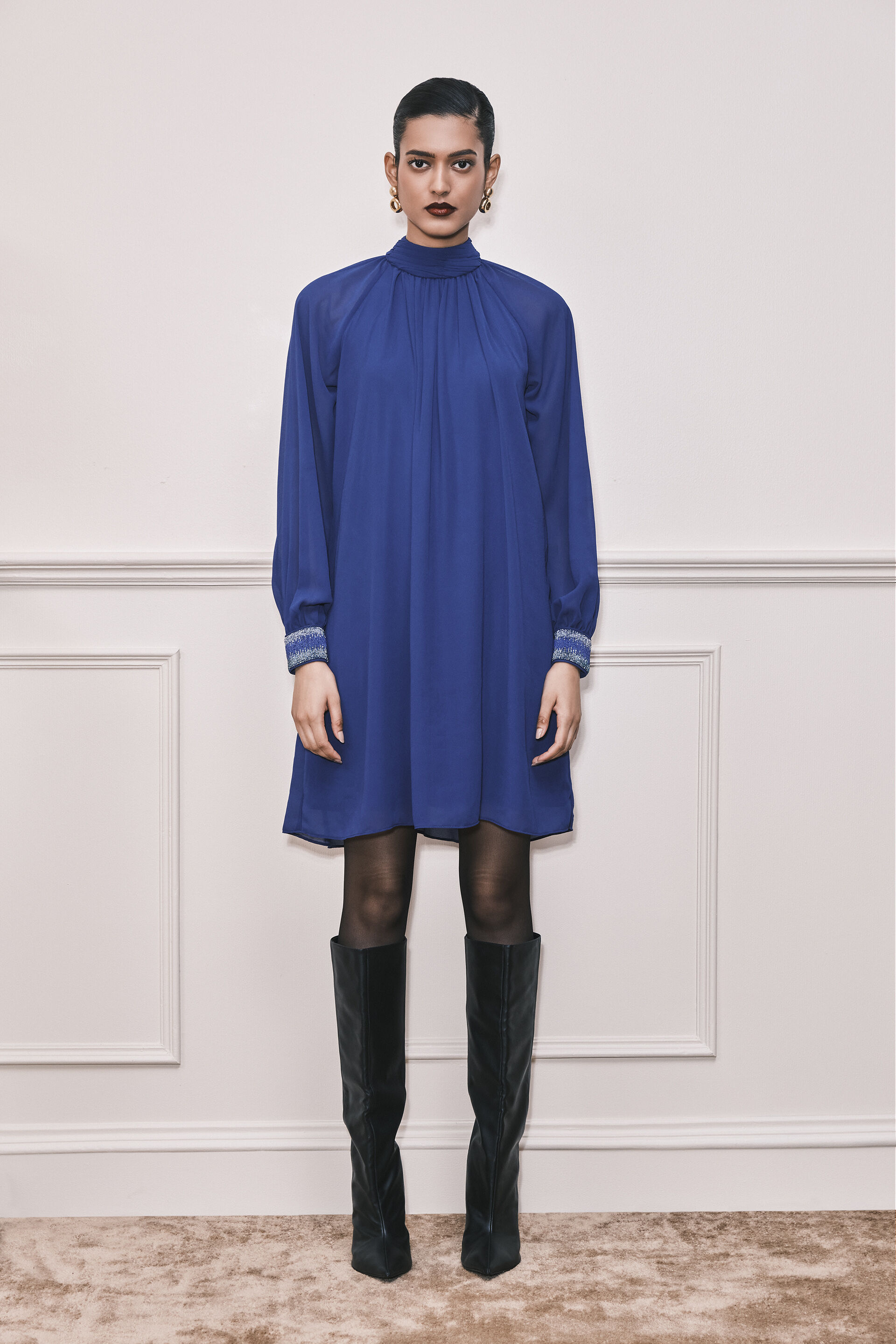 Candelabra Shimmer Georgette Dress, Blue, image 1