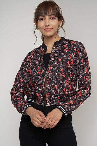 Black Floral Straight Jacket, Black, image 1
