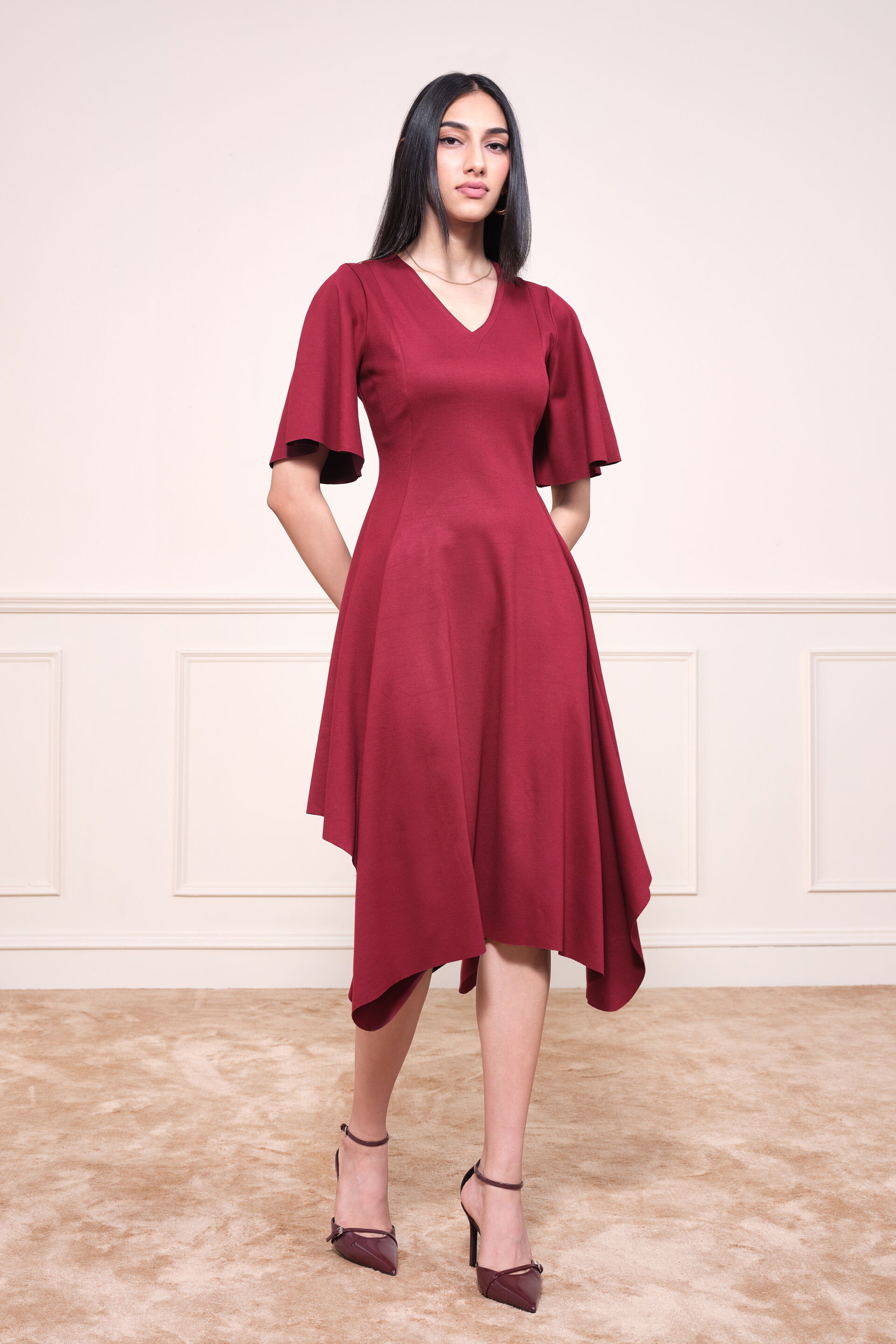 Orson Berry Dress, Maroon, image 2