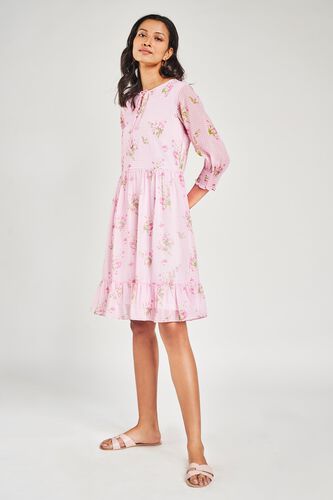 2 - Pink Floral Printed Fit And Flare Dress, image 2