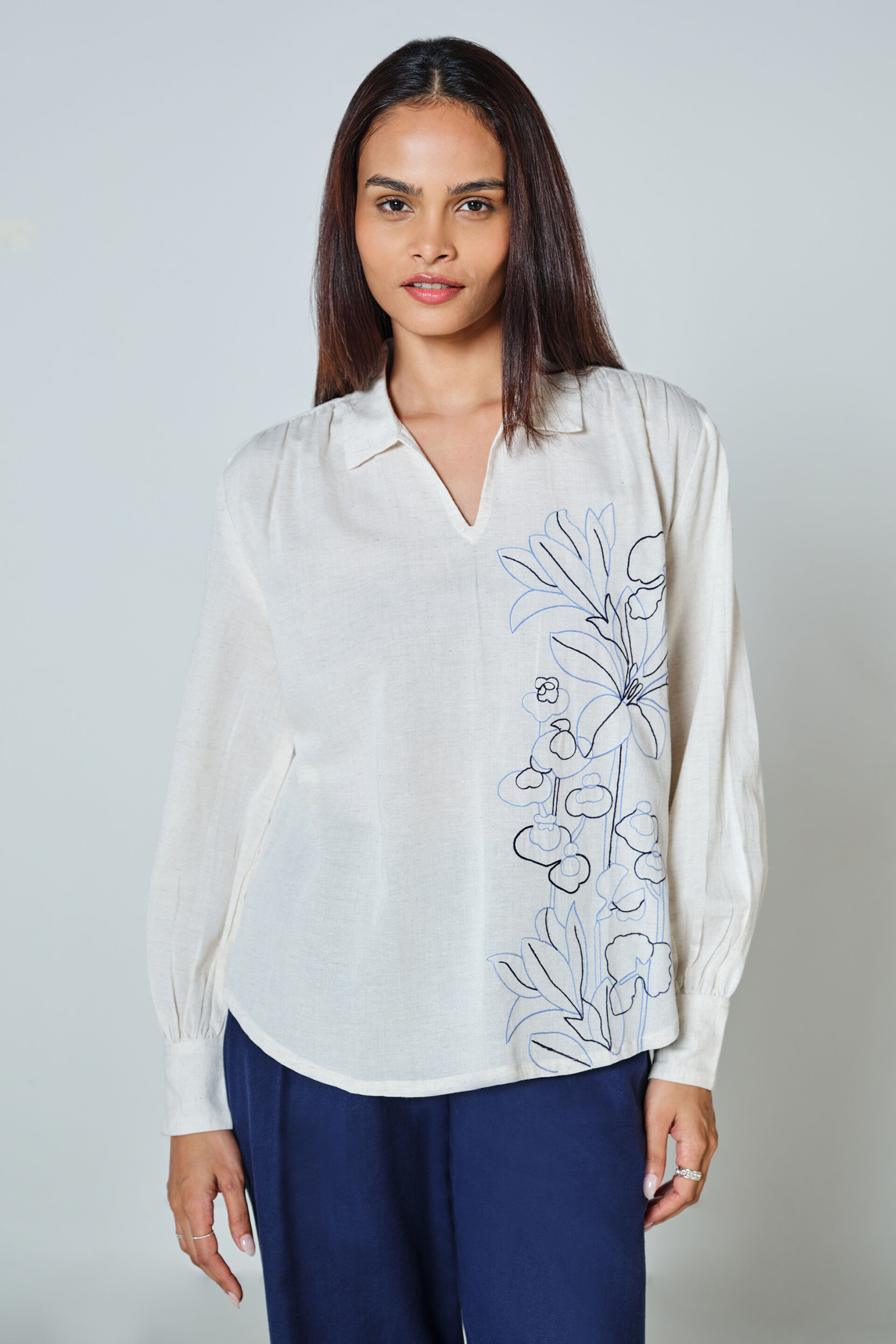 Bianca Embroidered Top, Natural, image 1