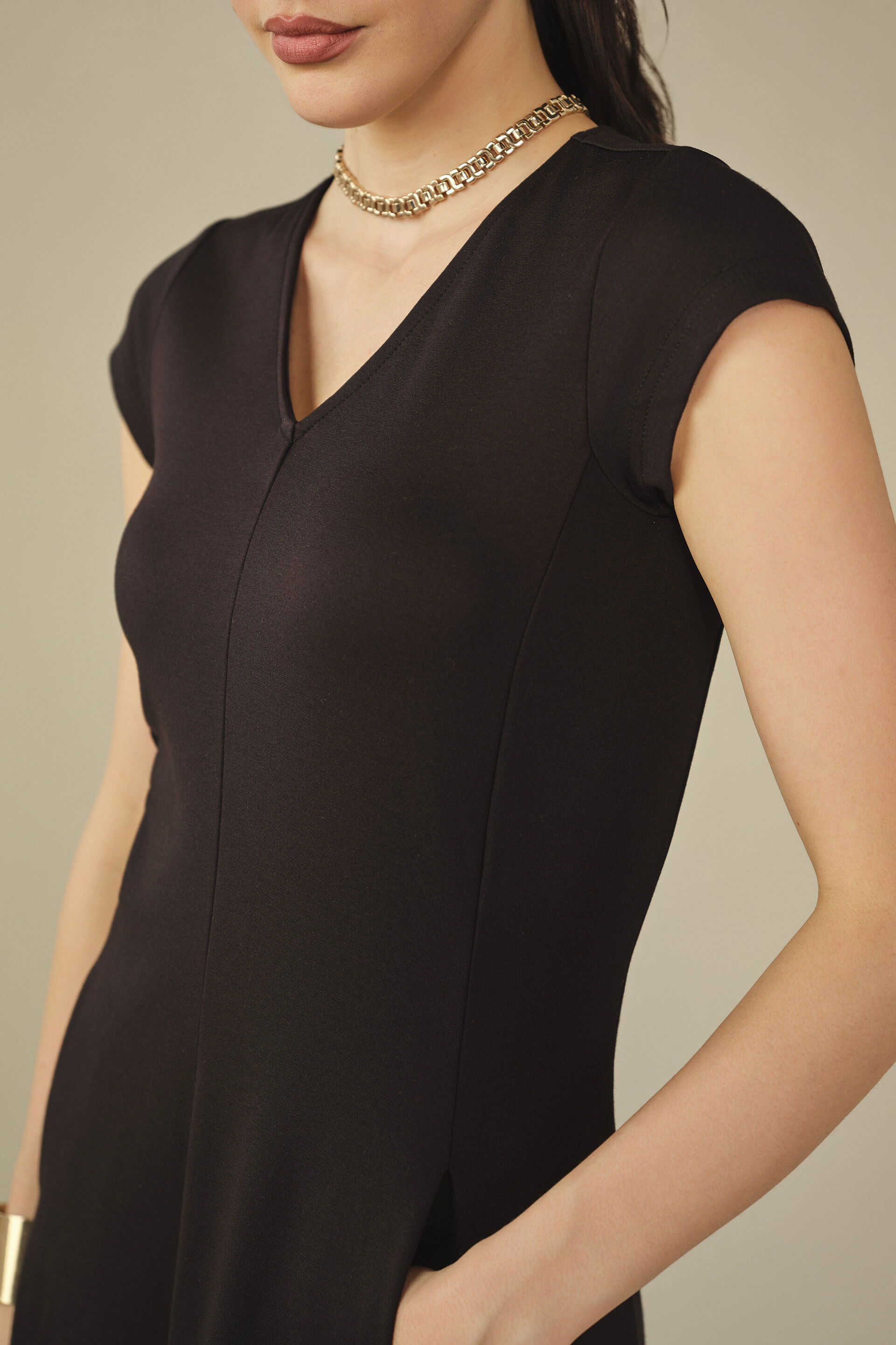 Solid Fit & Flare Midi Dress in Black, Black, image 2