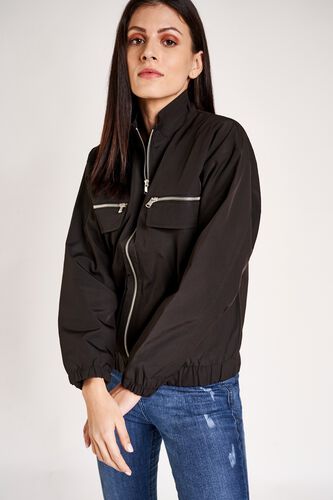 3 - Black Shirt Collar Bomber Cuff Jacket, image 3