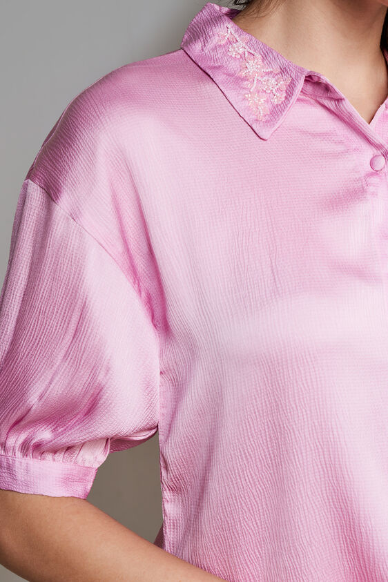 Lilac Embellished Satin Shirt, Pink, image 5