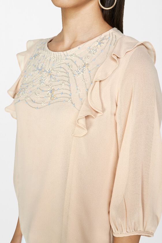 5 - Flesh Pink Embroidered Round Neck A-Line Top, image 5