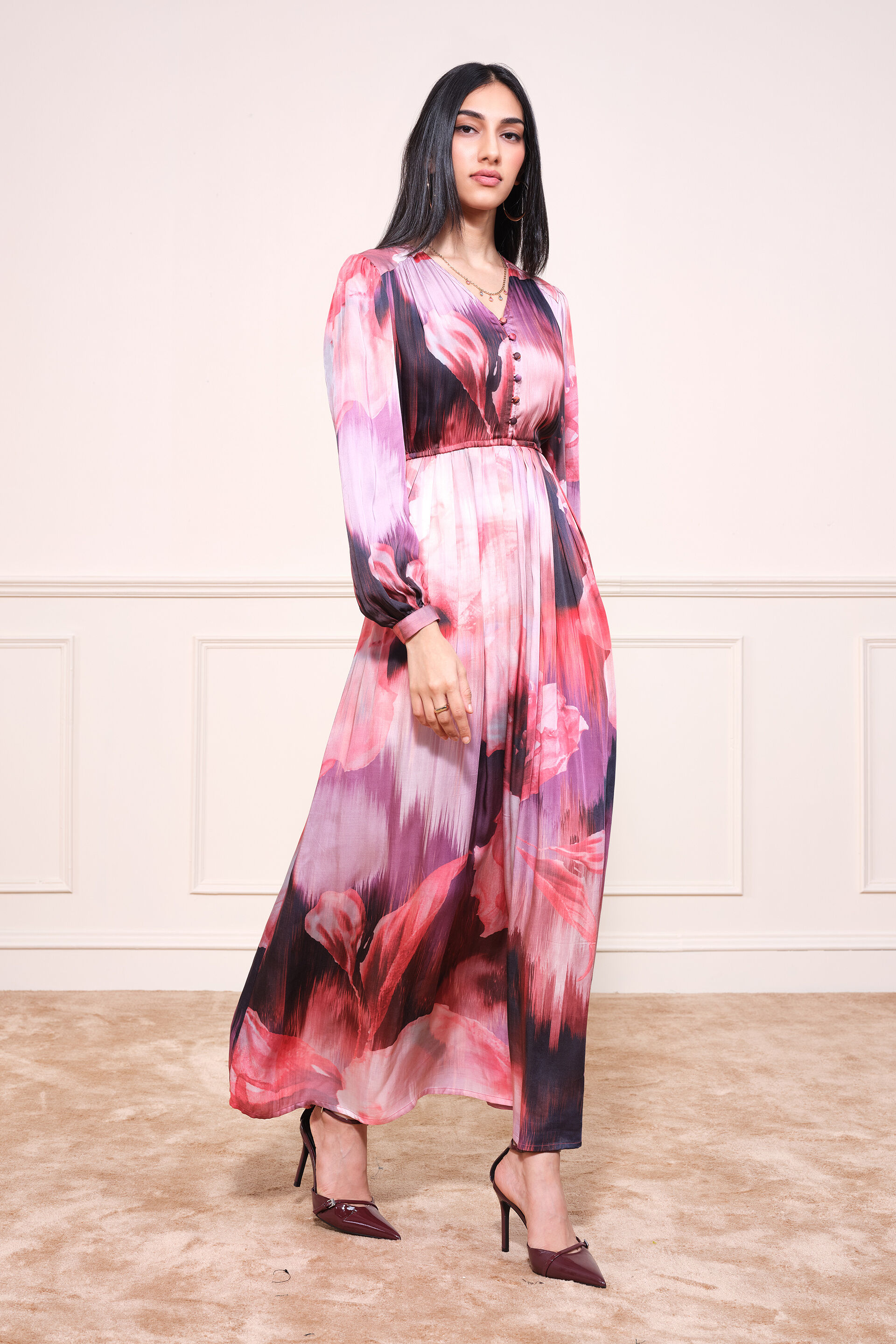 Bloom Bounce Maxi Dress, Wine, image 1