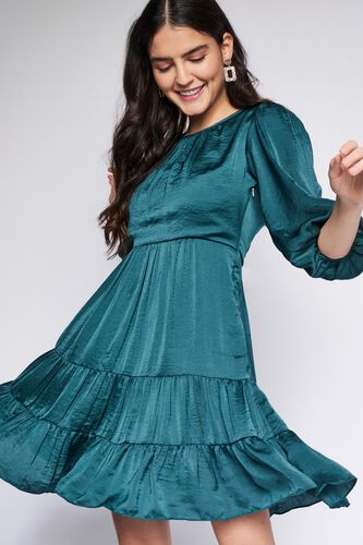 1 - Green Solid Flounce Dress, image 1