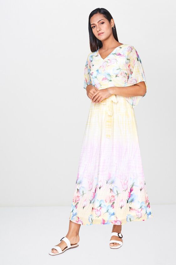3 - Yellow Floral V-Neck Fit and Flare Dress, image 3