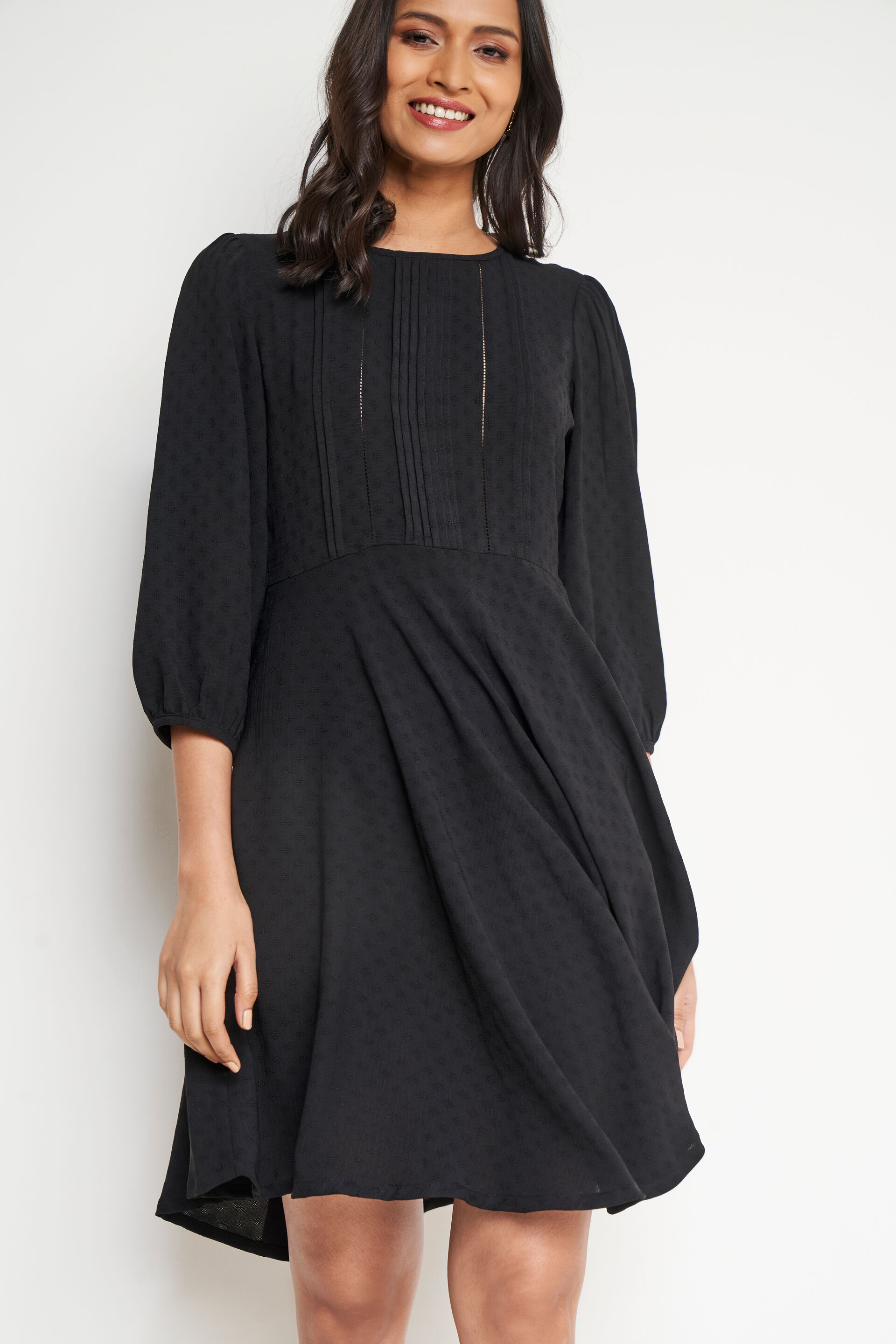 Black Solid Flared Dress, Black, image 5