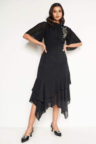 Black Embellished Asymmetrical Dress, Black, image 2
