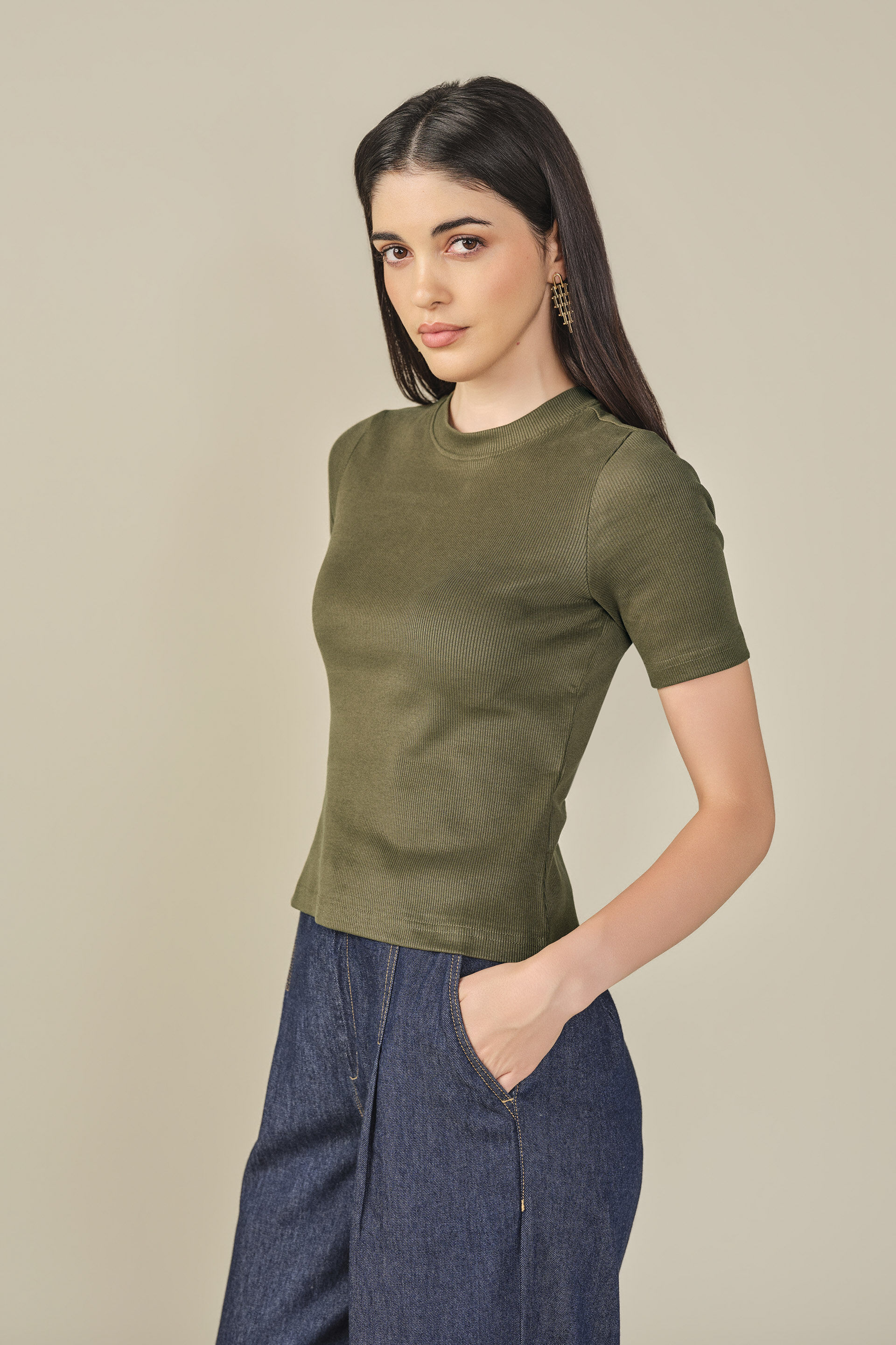 Solid Cotton Top in Olive, Olive, image 3