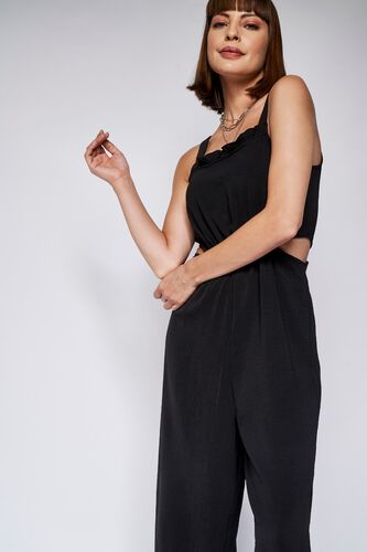 Black Solid Fit and Flare Jumpsuit, Black, image 4