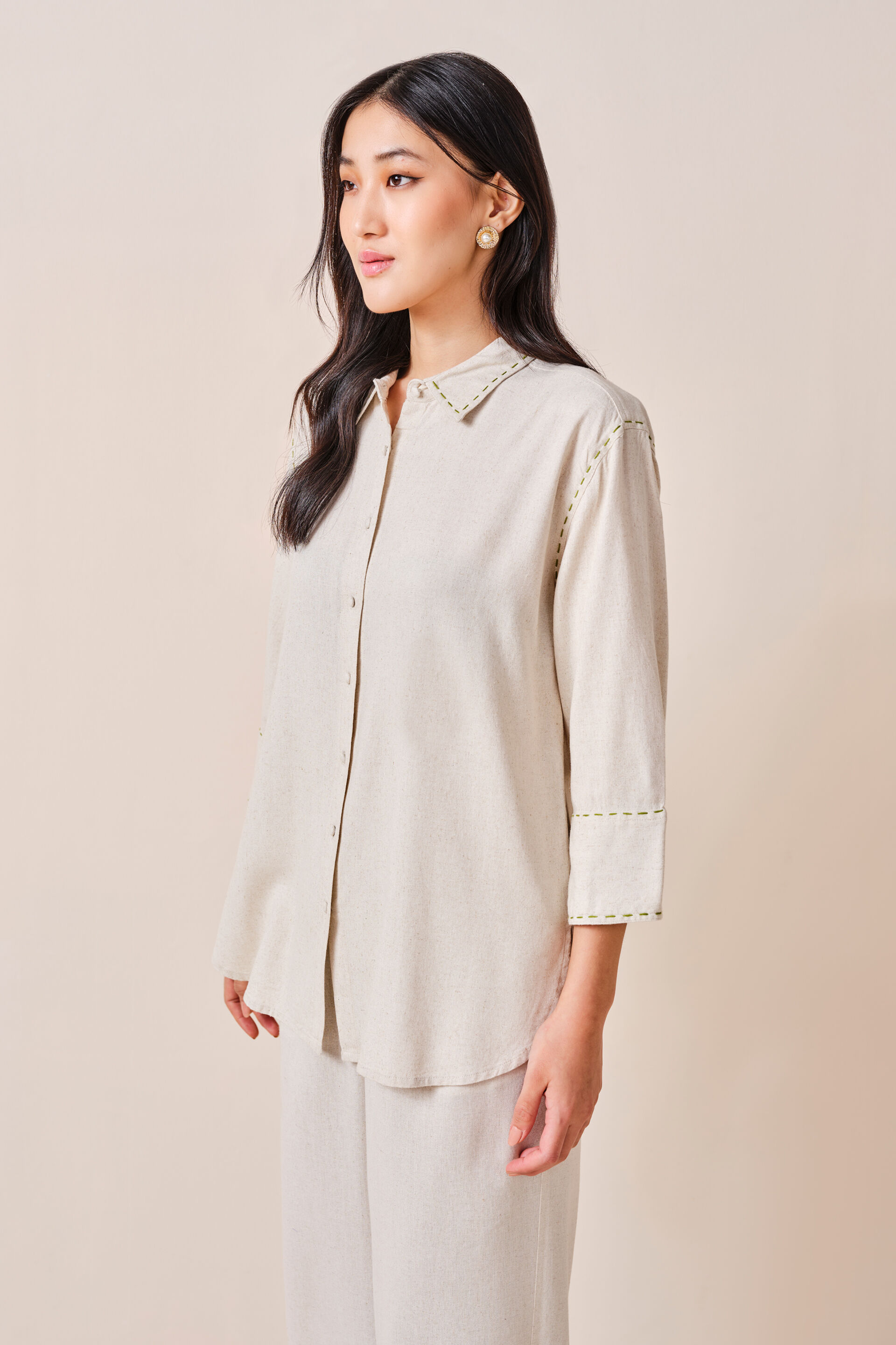 Athena Viscose-blend Shirt, Beige, image 4