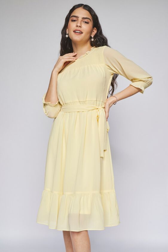1 - Yellow Solid Flared Dress, image 1