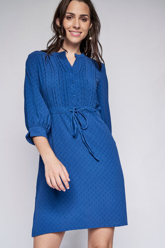 Blue Self Design Straight Dress, Blue, image 4