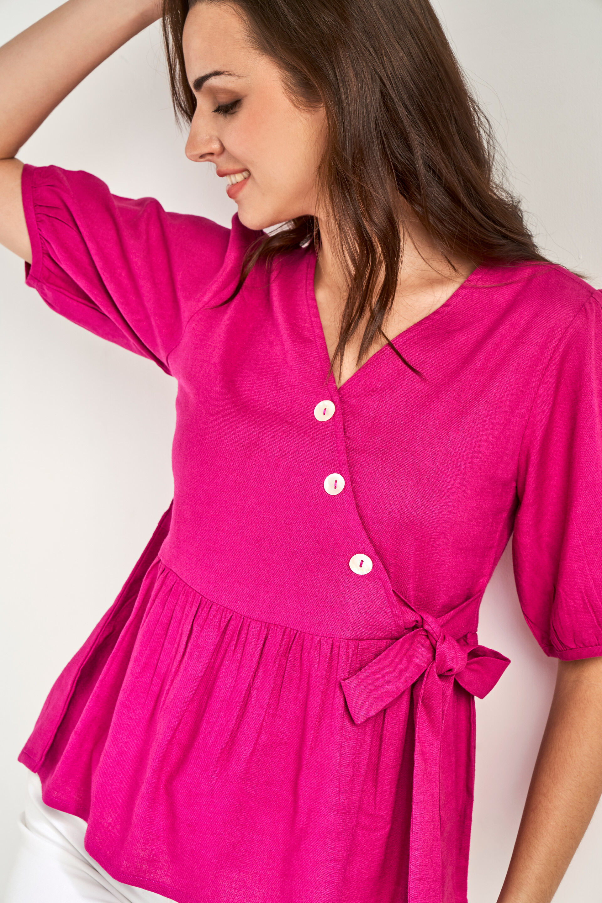 Pink Solid Flared Top, Pink, image 1