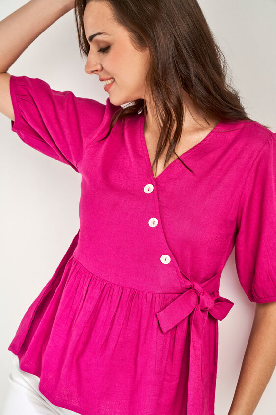 Pink Solid Flared Top, Pink, image 1