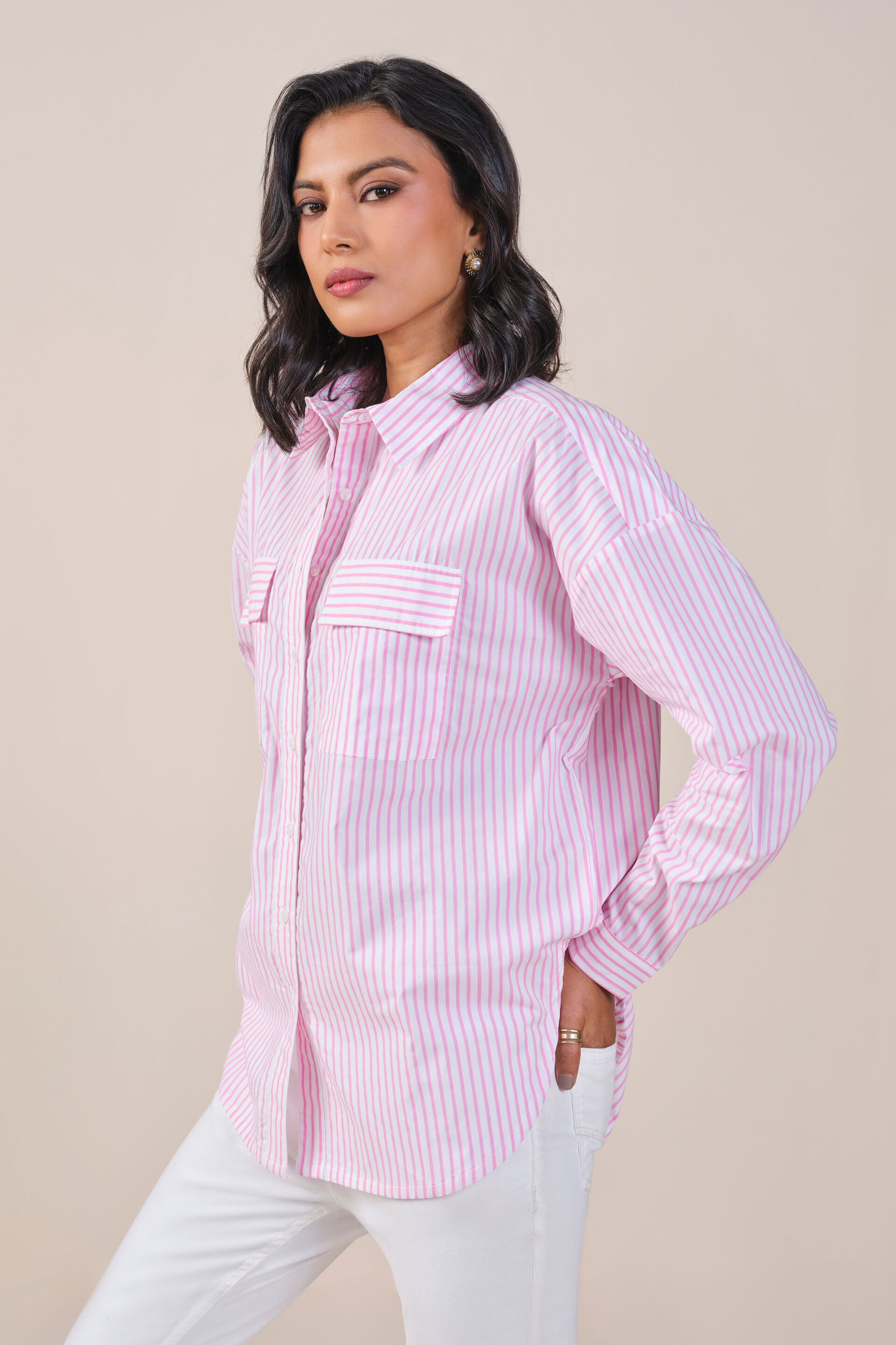 Primrose Stripes Cotton Shirt, Pink, image 3