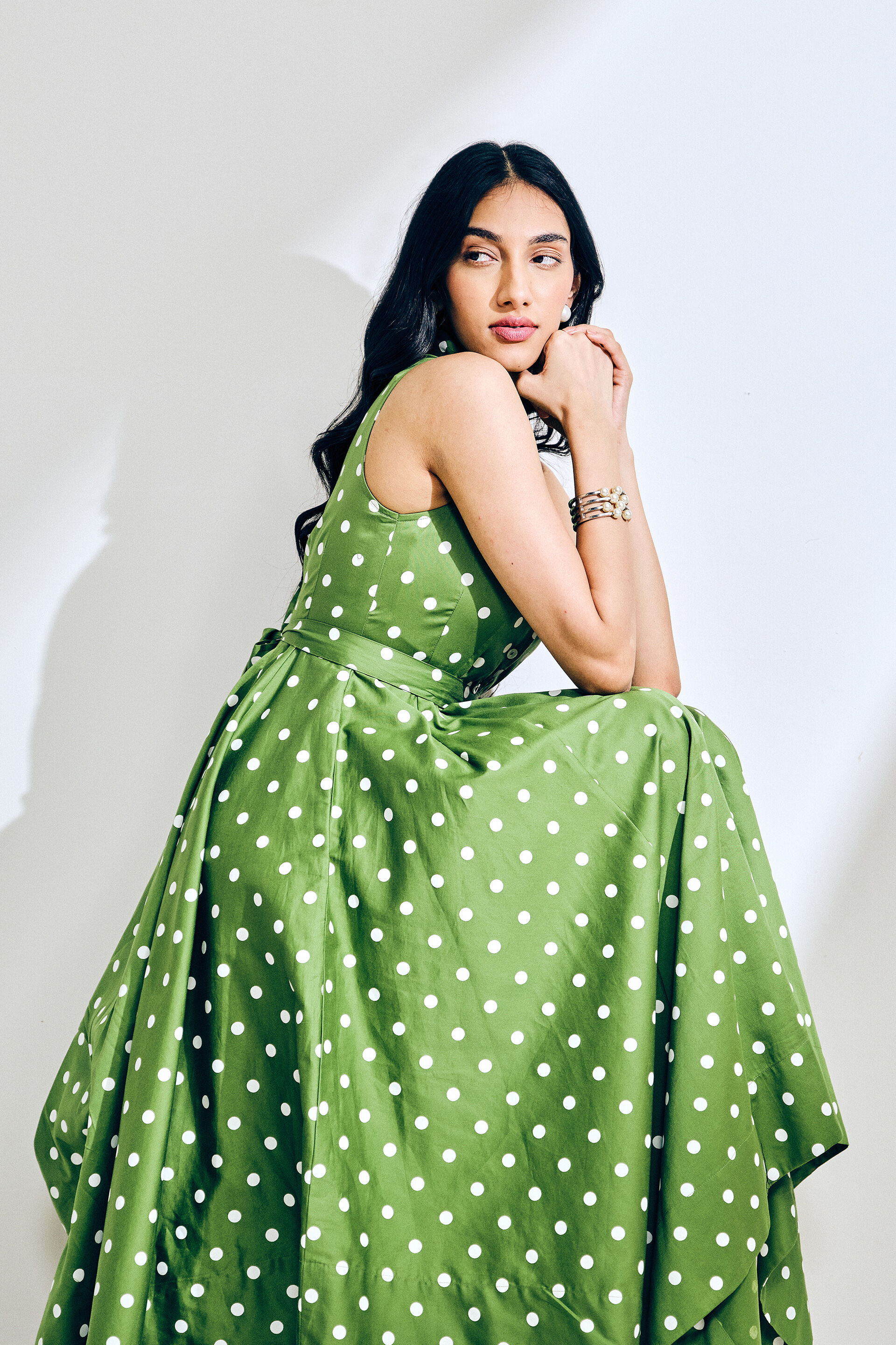 Buy Polka Candy Asymmetrical Cotton Dress Online for Women from AND India  F25V18DRT13_GRN_WHT