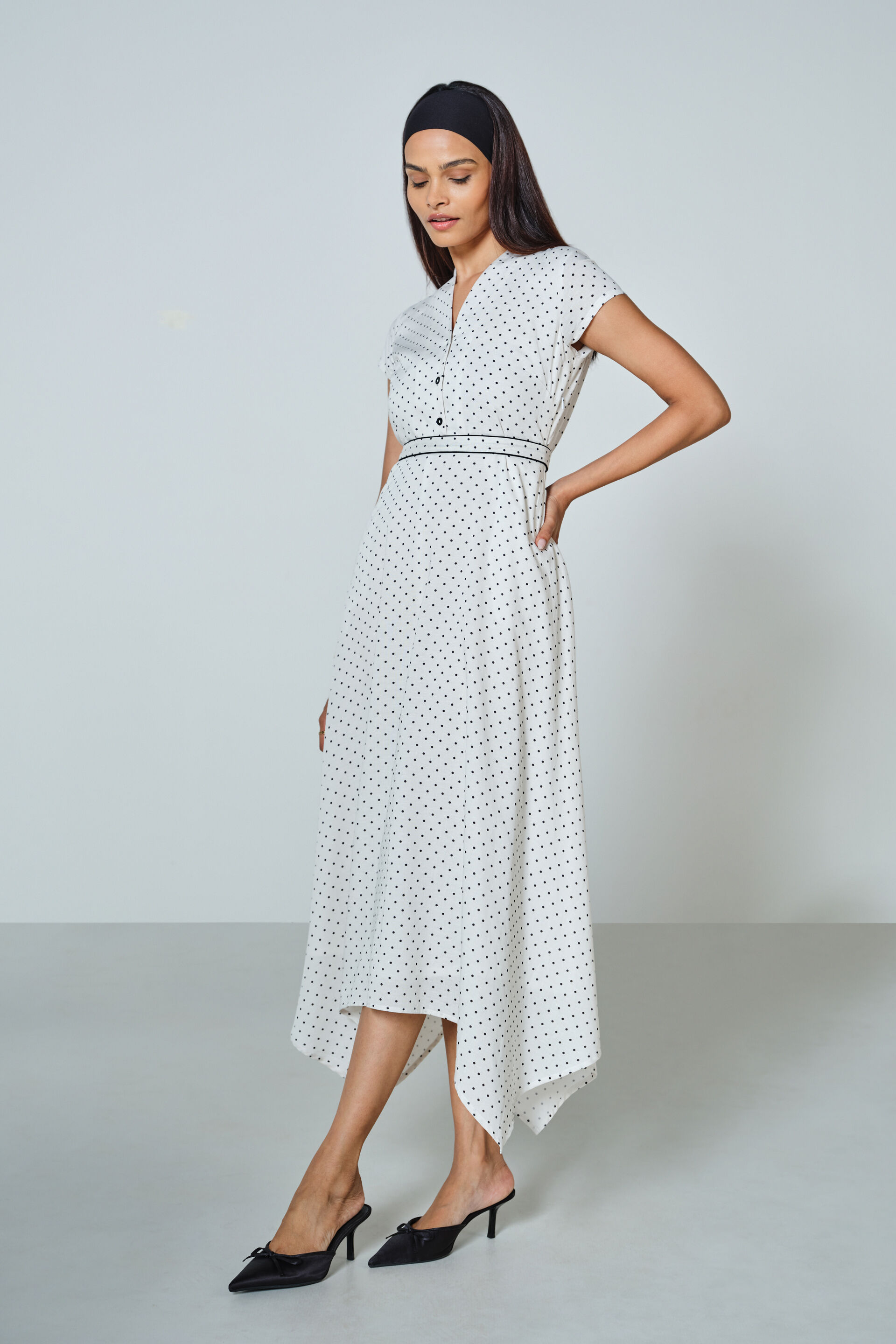 The Cool Polka Asymmetrical Dress, White, image 4