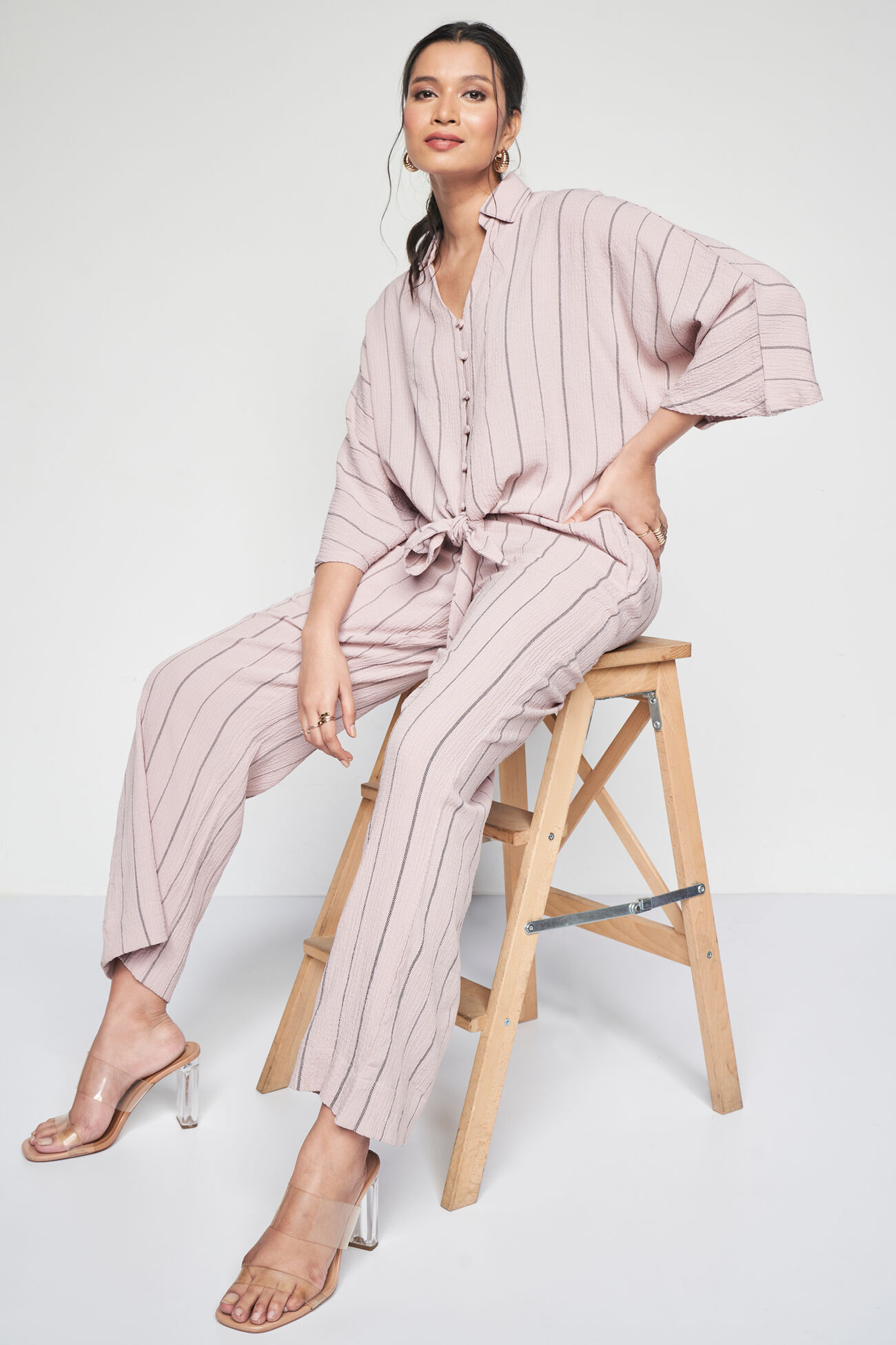Pinstripe Pair Co-ords Set, Pink, image 1