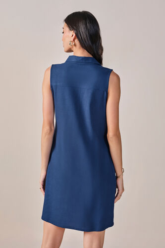 Moana Viscose Linen Blend Dress, Navy Blue, image 5