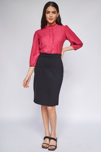 1 - Black Solid Straight Skirt, image 2