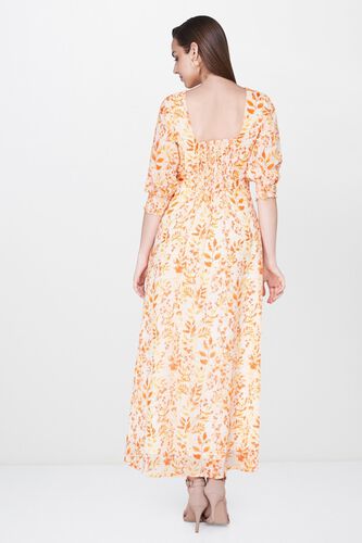 2 - Orange - White Floral Ruffles Puff Sleeves Maxi Gown, image 2