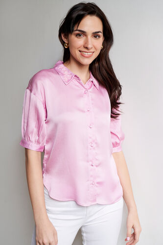 Lilac Embellished Satin Shirt, Pink, image 2