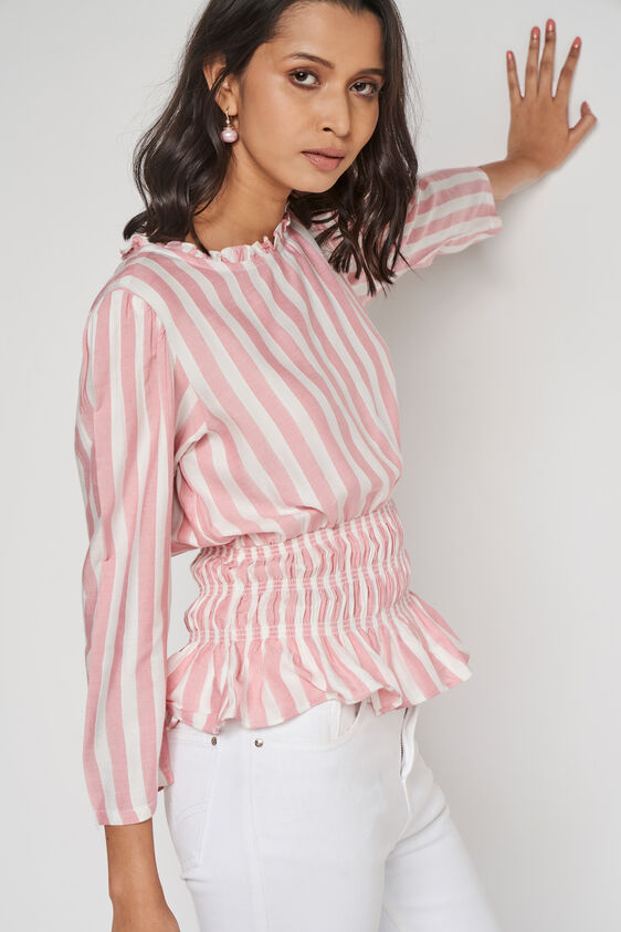 Pink Dobby Straight Top, Pink, image 1