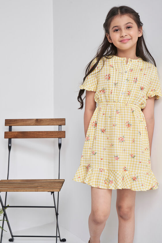 Yellow Checks Flounce Dress, Yellow, image 4
