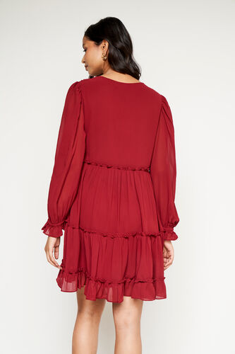 Maroon-Flared Summer Dress, Maroon, image 4