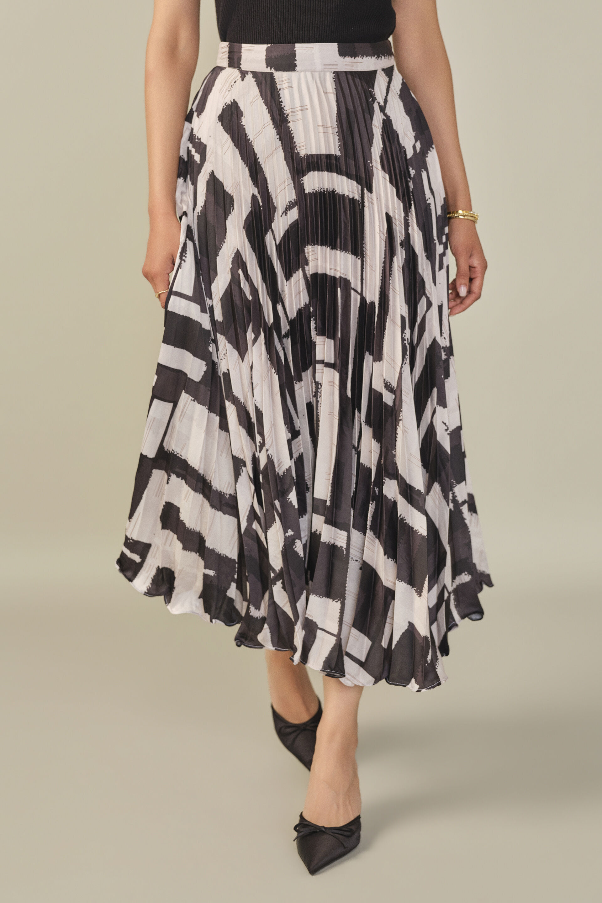 Abstract Printed Satin Skirt in Cream, Cream, image 1