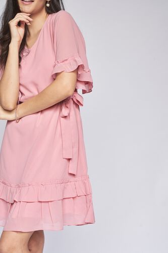5 - Pink Solid Fit & Flare Dress, image 5