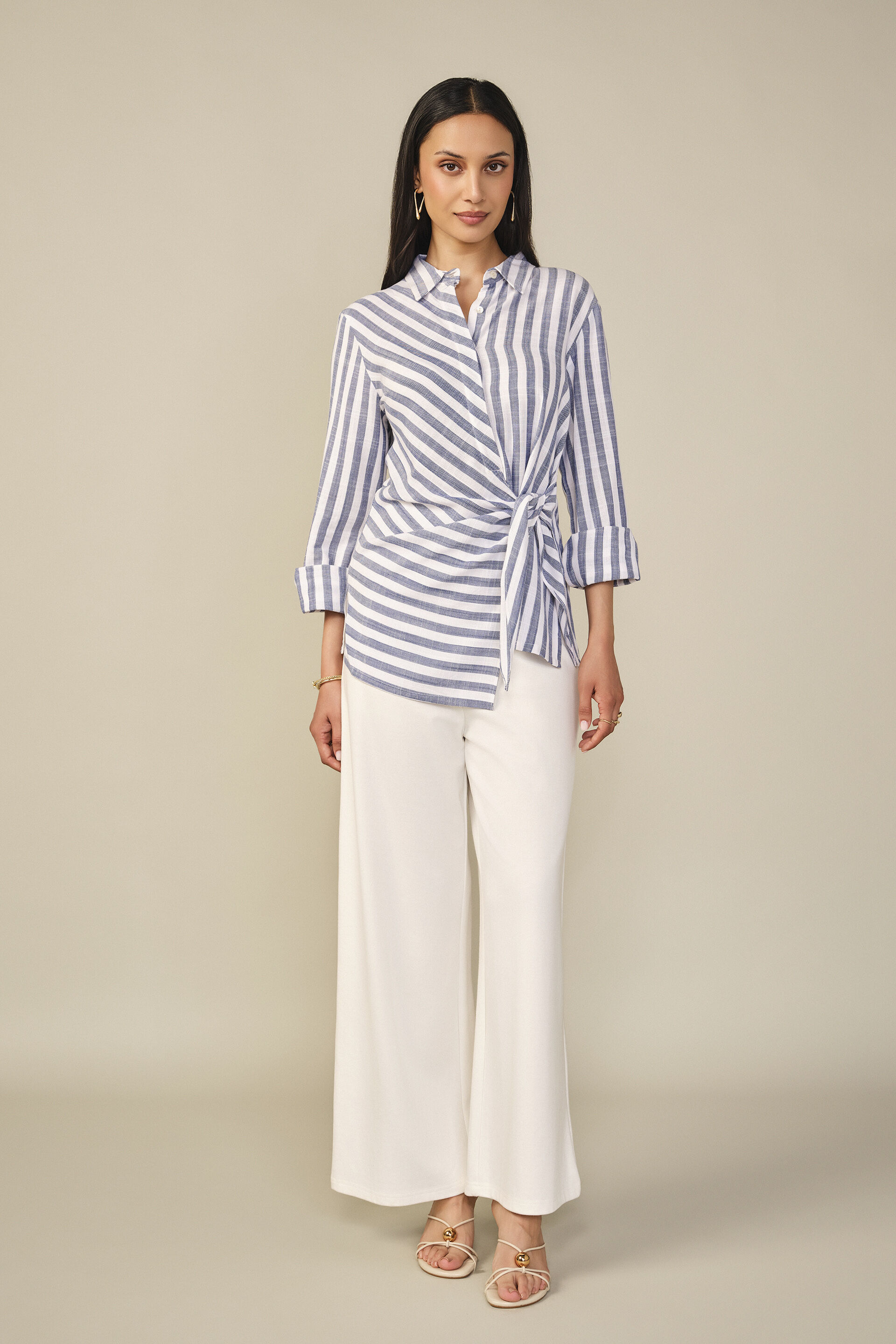 Striped Wrap Shirt in Blue, Blue, image 5
